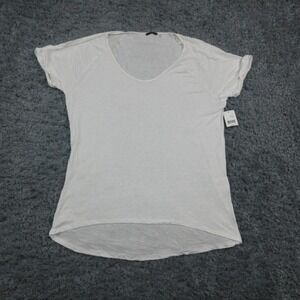 Tahari Shirt Womens Large White Linen Nico Knit Scoop Neck High Low Hem Tee NWT